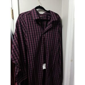 MICHAEL KORS STRIPED Burgundy 19 34/35 LUXE COTTON BUTTON FRONT SHIRT MENS
